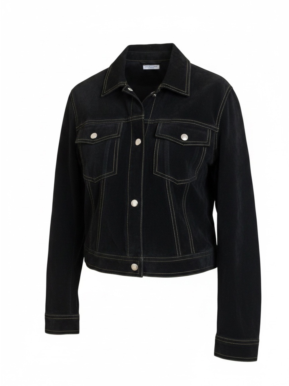 Women's Black Leather-Style Jacket with Contrast Stitching